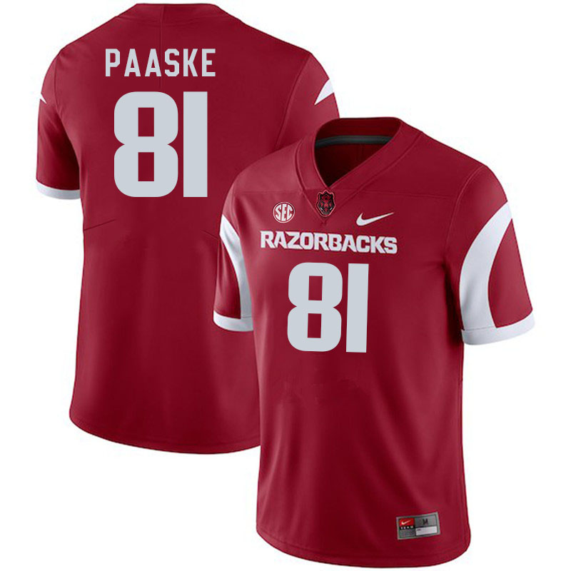 Men #81 Andreas Paaske Arkansas Razorbacks College Football Jerseys Stitched-Cardinal